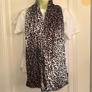 Cejon leopard print black & tan soft velour polyester scarf